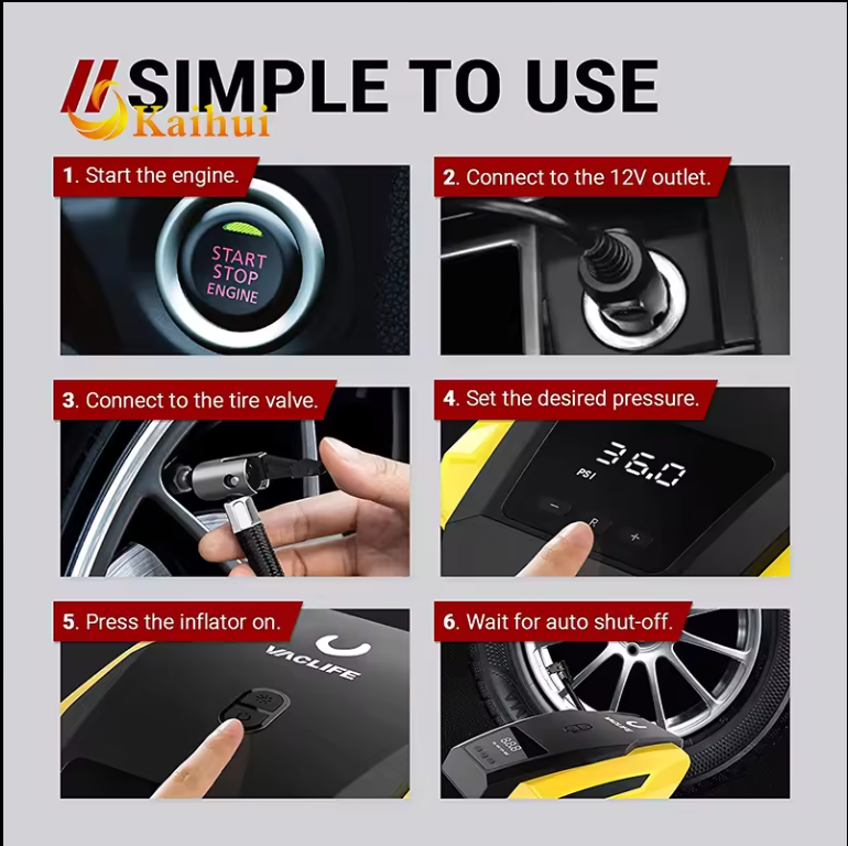 Tire Inflator Portable Air Compressor Pump for Car Tires (up to 50 PSI) 12V DC Tire Pump for Bikes (up to 150 PSI) LED Light